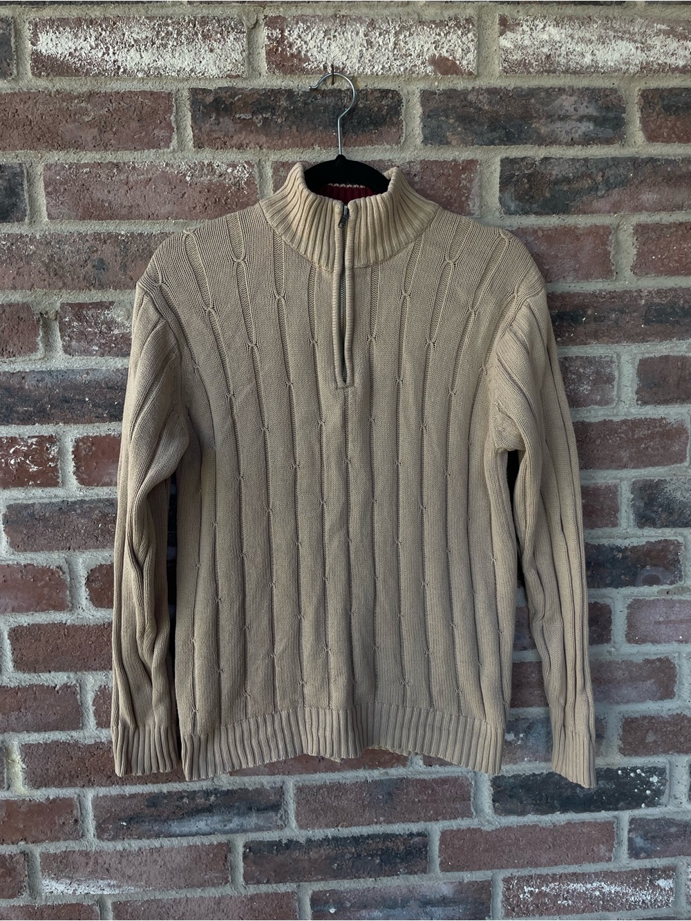 Oscar de la Renta Beige Cable-Knit Half-Zip Sweater